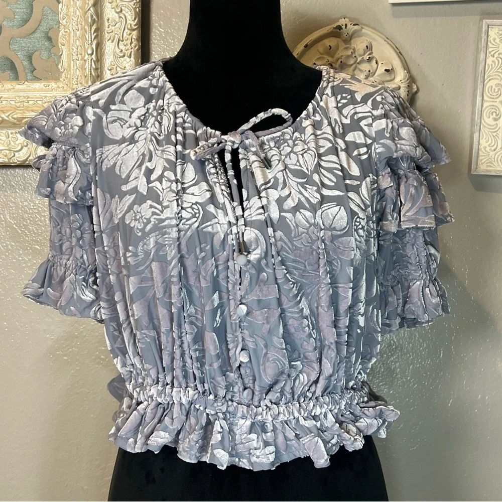 Free People Lavender Floral Ruffle Crop Top